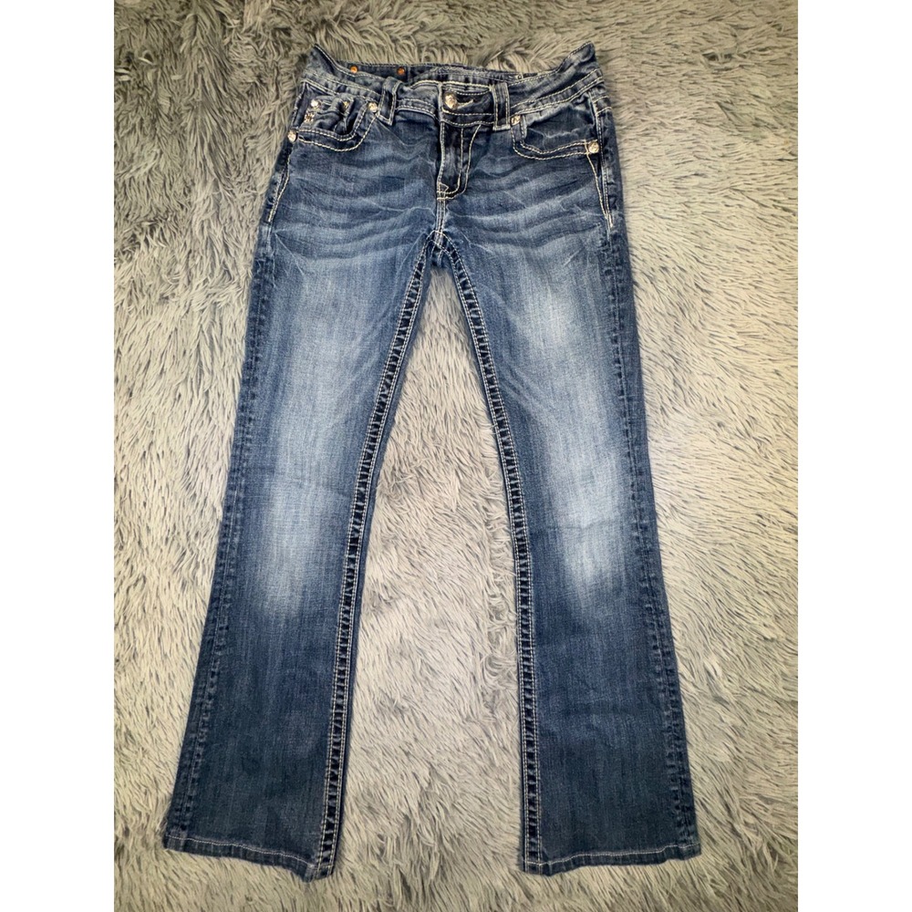 Miss Me Women's 28 Boot Jeans Embellished Cross Pockets western Style 28x29 Y2K - Picture 2 of 13